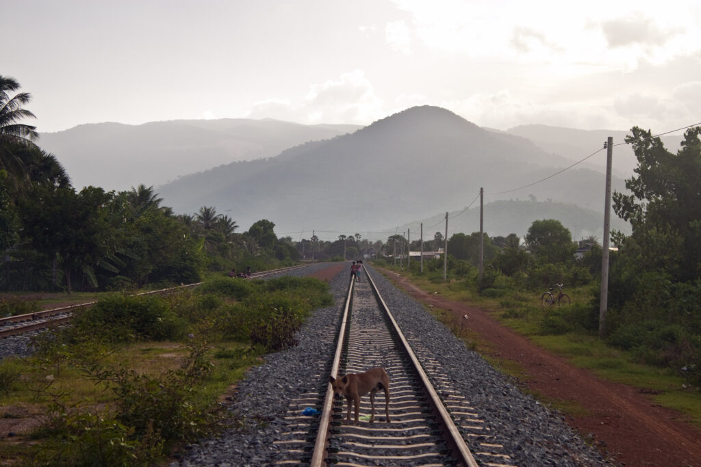 Evening shot of a railway in Kampot, Cambodia