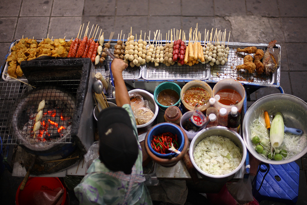 Street food being sold on the streets of Thailand.